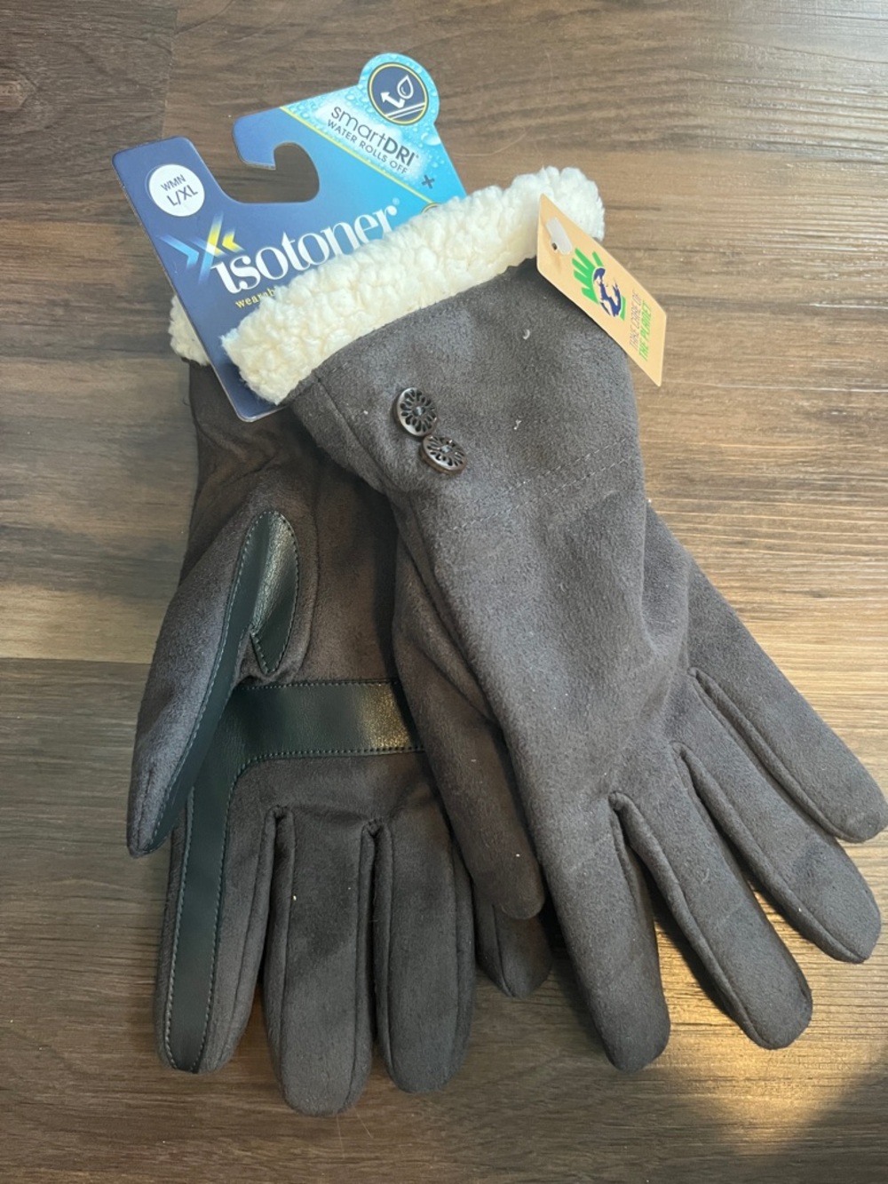 isotoner L/XL Charcoal Faux Suede Gloves with touchscreen capacity